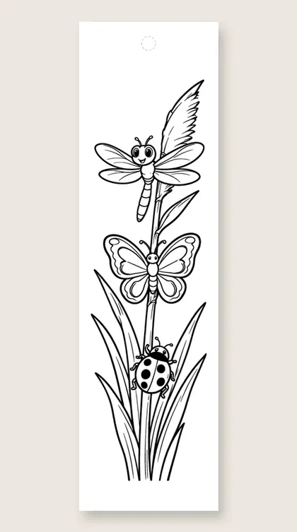 Bug friends on a reed: butterfly coloring bookmark