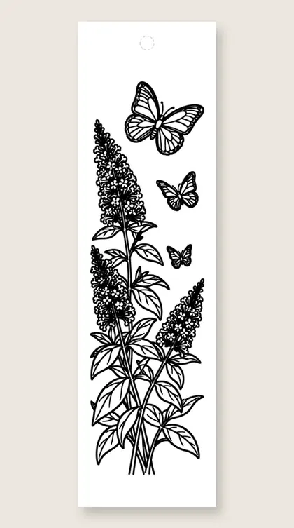 Butterfly bush bloom: butterfly coloring bookmark