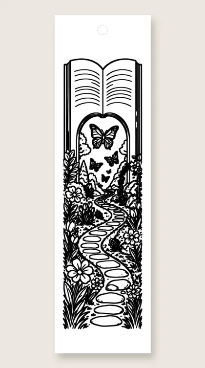 Garden path from a book: butterfly coloring bookmark