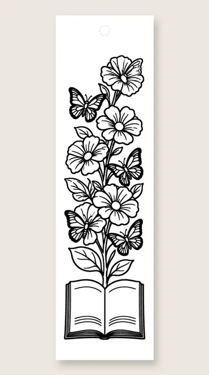 Flower growing from a book: coloring bookmark