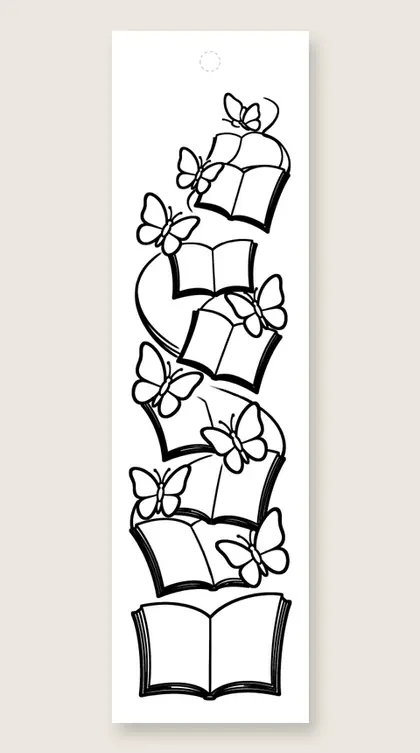 Pages turning into butterflies: coloring bookmark