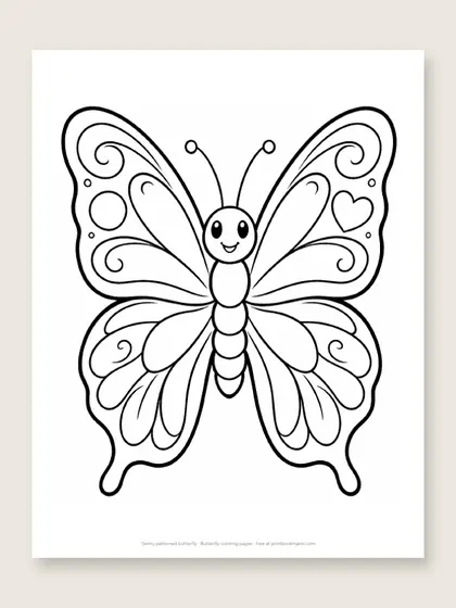 Swirly patterned butterfly: butterfly coloring page