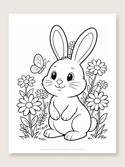 Bunny and a butterfly: butterfly coloring page
