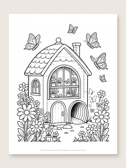 Cozy butterfly cottage: butterfly coloring page