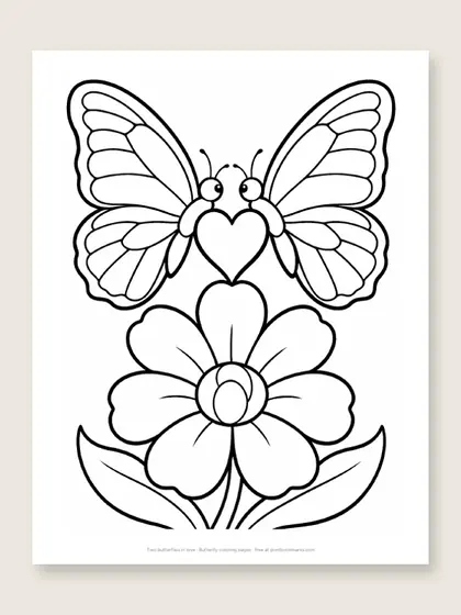 Two butterflies in love: butterfly coloring page