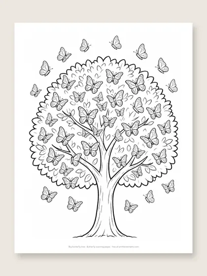 Big butterfly tree: butterfly coloring page