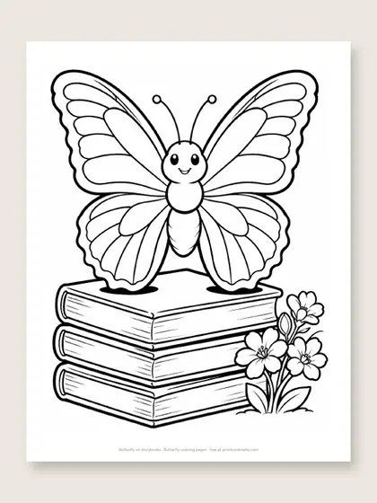 Butterfly on storybooks: butterfly coloring page