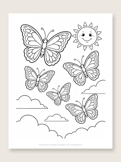 Butterflies in the sky: butterfly coloring page