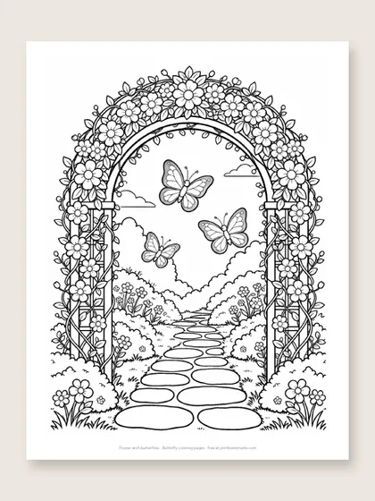 Flower arch butterflies: butterfly coloring page