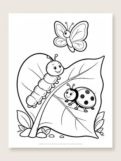Caterpillar and friends: butterfly coloring page