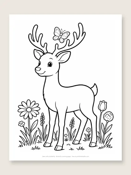 Deer with a butterfly: butterfly coloring page