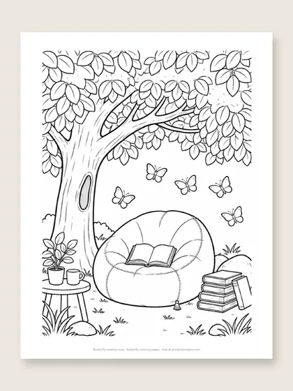 Butterfly reading nook: butterfly coloring page