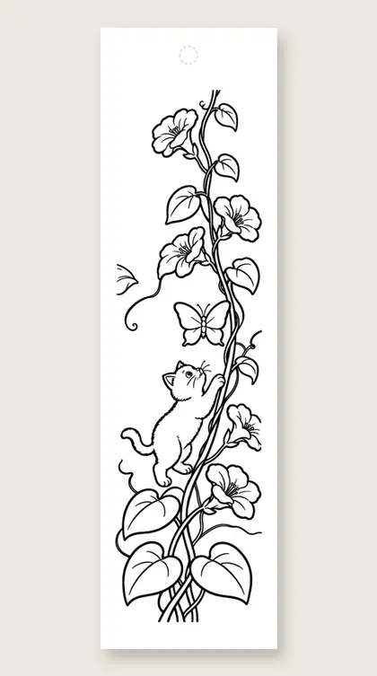 Kitten chasing a butterfly: cat coloring bookmark
