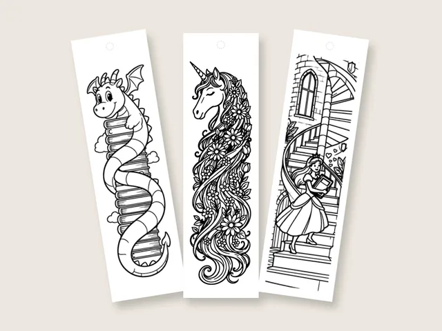Fantasy coloring bookmarks and coloring pages