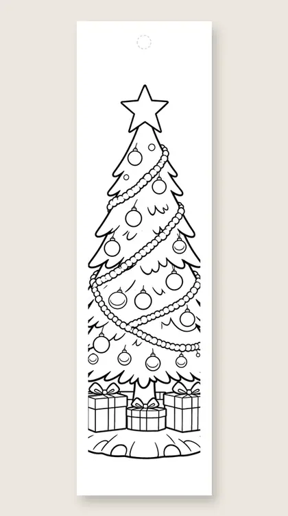 Decorated Christmas tree: coloring bookmark