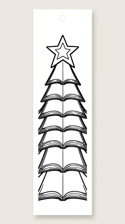 Tree of fanned pages: Christmas tree coloring bookmark