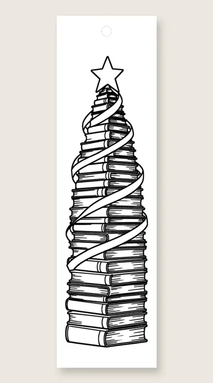 Tree of stacked books: coloring bookmark