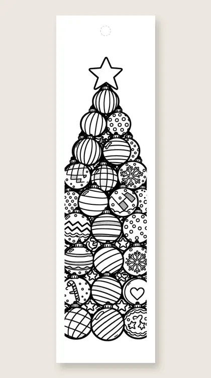 Tree made of ornaments: Christmas tree coloring bookmark