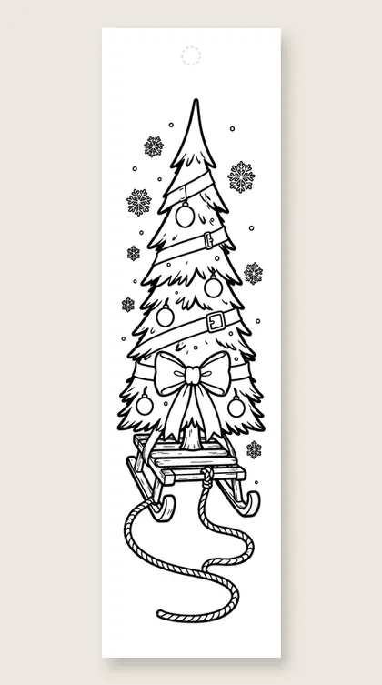 Tree on a sled: Christmas tree coloring bookmark