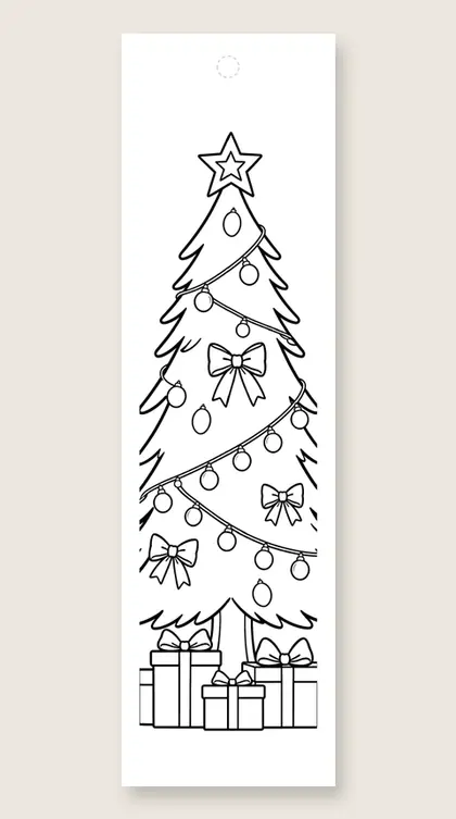 Tree with string lights: Christmas tree coloring bookmark