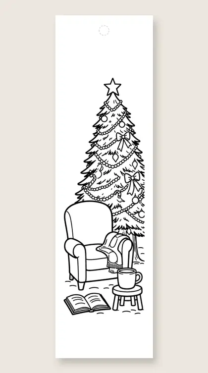 Cozy reading corner: coloring bookmark