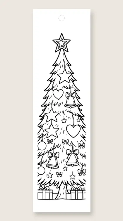 Tree with paper decorations: Christmas tree coloring bookmark