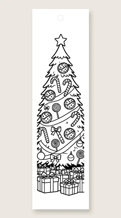 Sweet treats tree: Christmas tree coloring bookmark