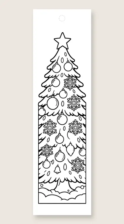 Big snowflake tree: Christmas tree coloring bookmark