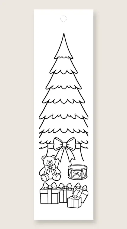 Tree with toys: Christmas tree coloring bookmark