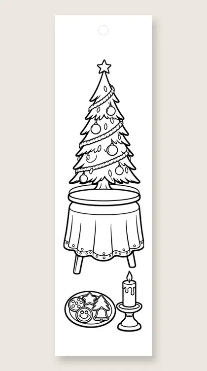 Tree on the table: Christmas tree coloring bookmark