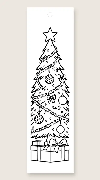 Popcorn garland tree: Christmas tree coloring bookmark