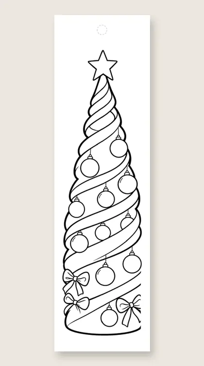 Spiral ribbon tree: Christmas tree coloring bookmark