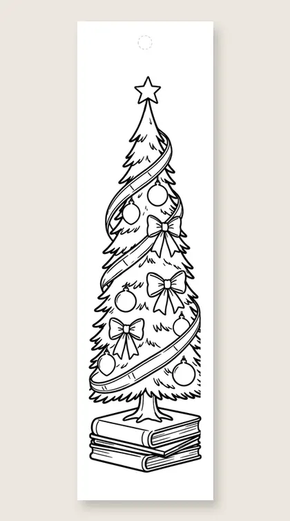 Ribbon bookmark garland: Christmas tree coloring bookmark