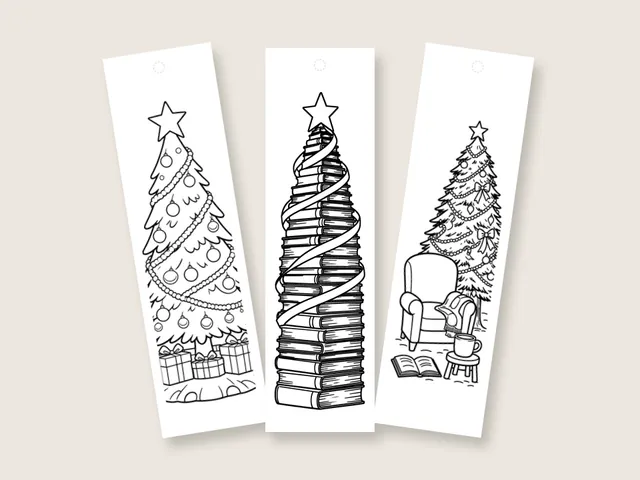 Christmas Tree coloring bookmarks and coloring pages