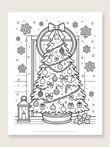 Porch Christmas tree: Christmas tree coloring page