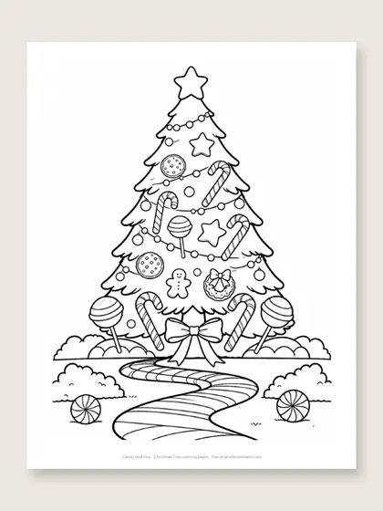 Candy land tree: Christmas tree coloring page