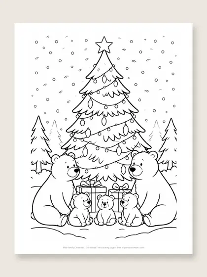 Bear family Christmas: bear coloring page