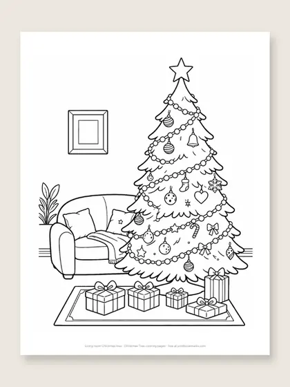 Living room Christmas tree: Christmas tree coloring page