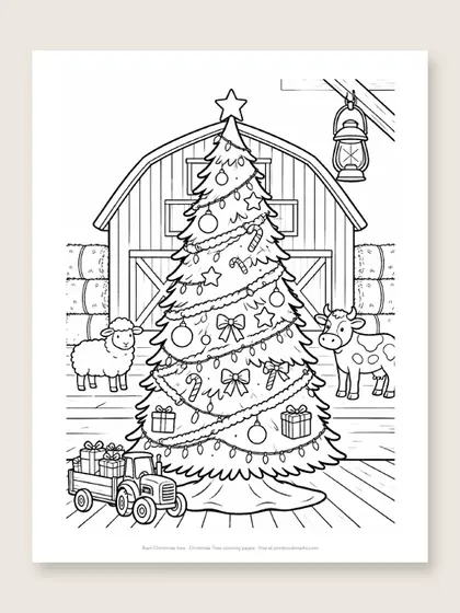 Barn Christmas tree: Christmas tree coloring page
