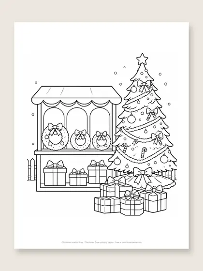 Christmas market tree: Christmas tree coloring page