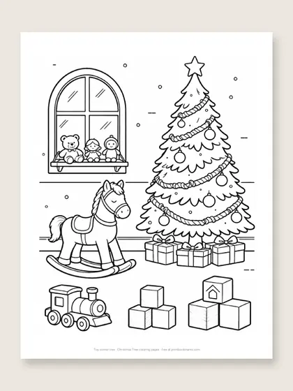 Toy corner tree: Christmas tree coloring page