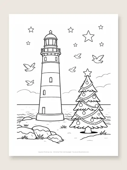 Seaside Christmas tree: Christmas tree coloring page
