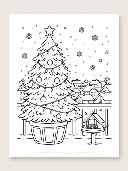Balcony Christmas tree: Christmas tree coloring page