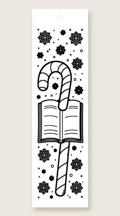 Candy cane and book: coloring bookmark