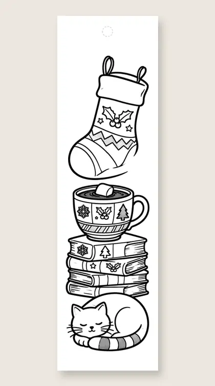 Cat and cocoa books: Christmas coloring bookmark