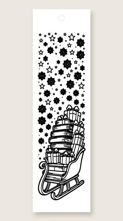 Sleigh full of books: Christmas coloring bookmark