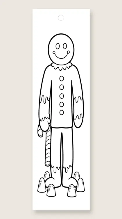 Smiling gingerbread man: Christmas coloring bookmark
