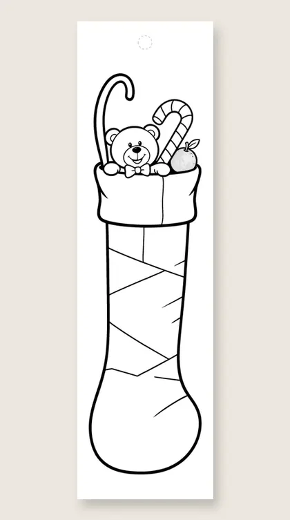 A big stuffed stocking: Christmas coloring bookmark