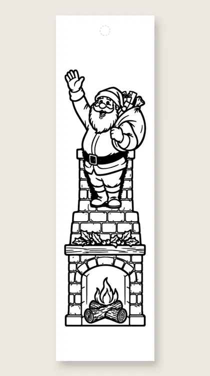 Santa in the chimney: Christmas coloring bookmark