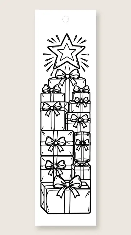 Tower of wrapped presents: Christmas coloring bookmark
